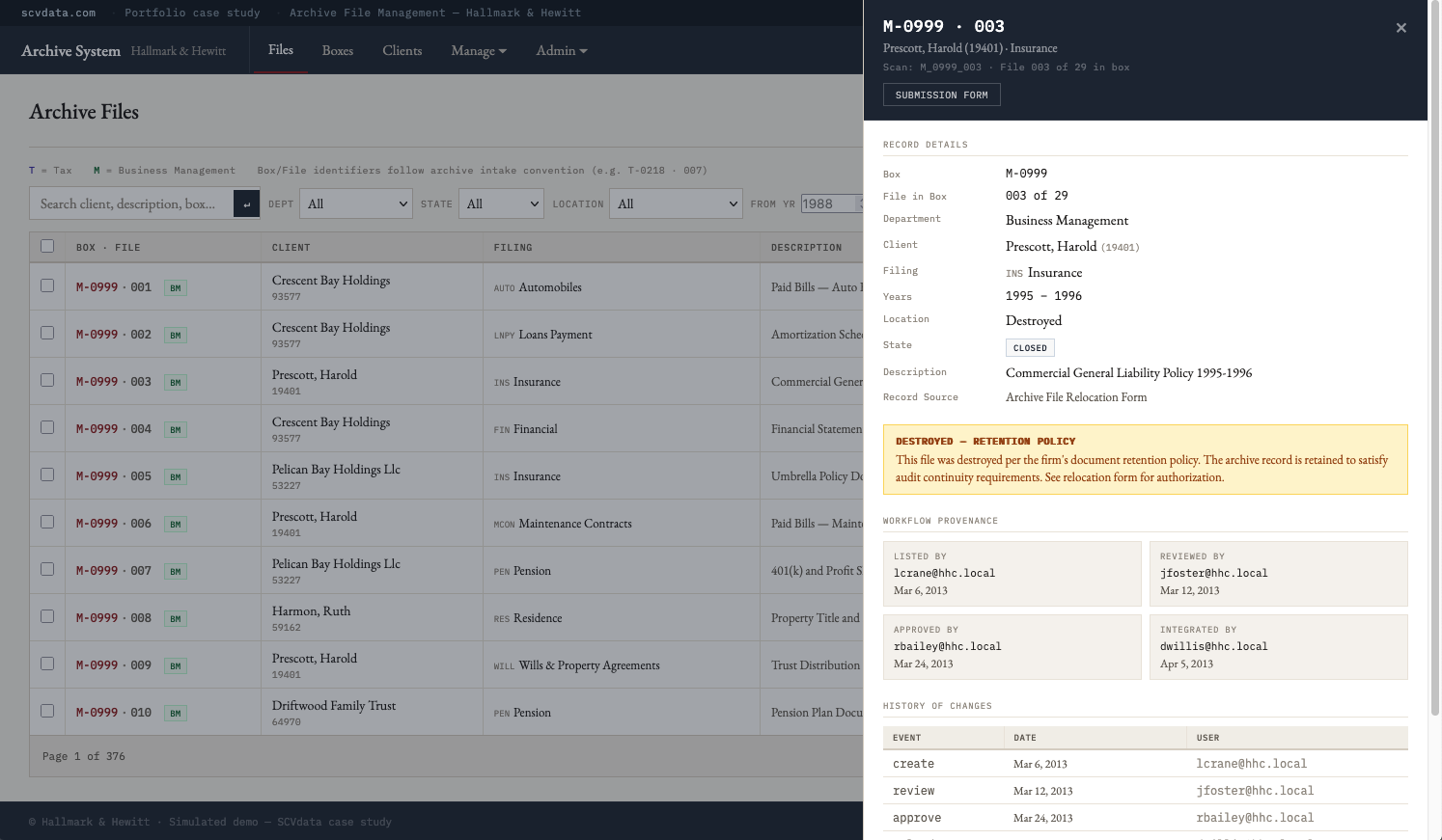 Hallmark & Hewitt archive file management system