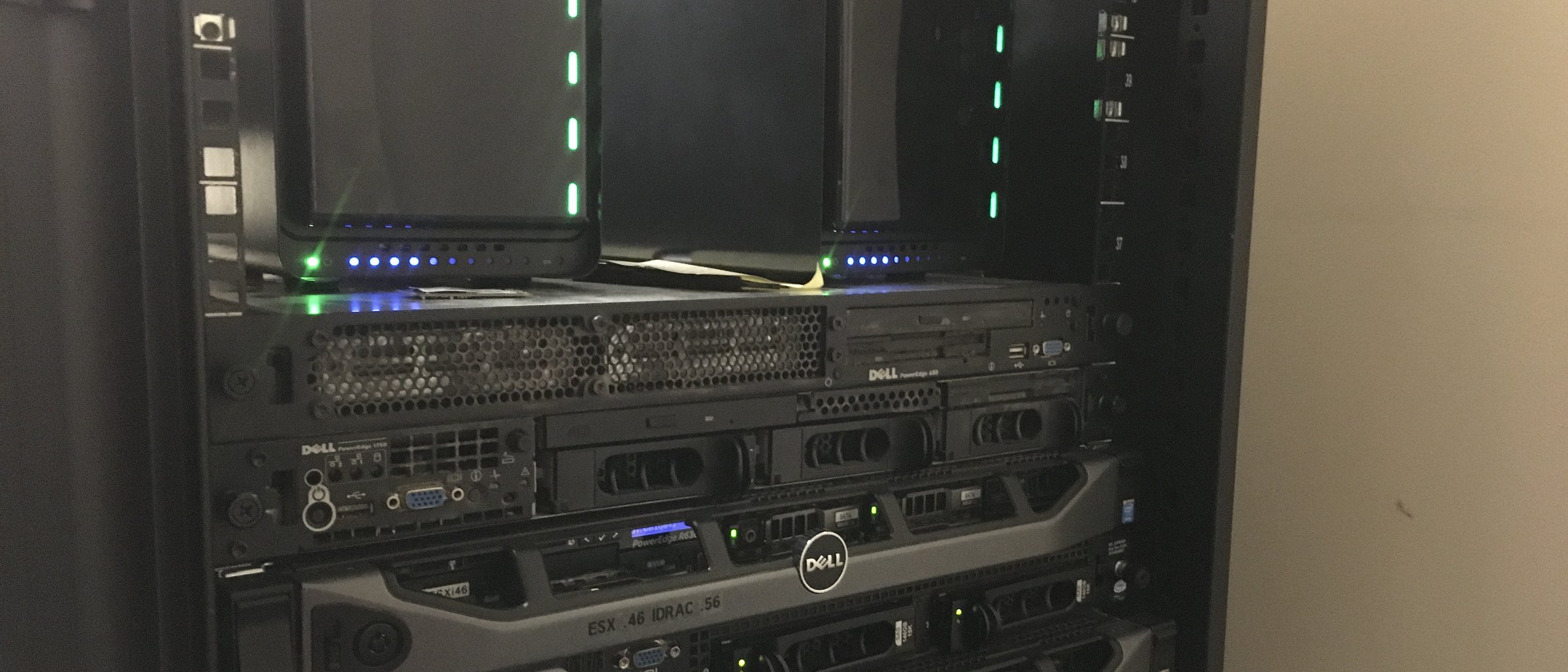 Dell PowerEdge rack with Drobo storage in production server room